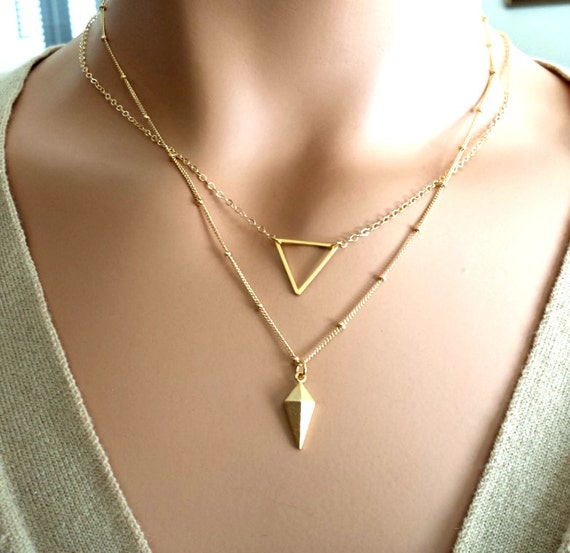Layered necklace SET / Triangle Necklace, Pesonalized Necklace, Pendant ...