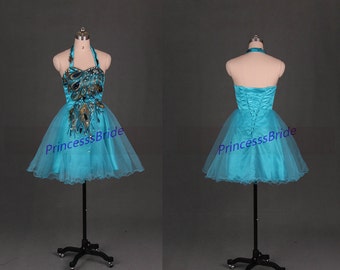 Peacock Tulle Embroidered Homecoming Dress Cocktail Dress Y8484