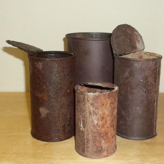 Four Genuine Rusted Tin Cans for Home Decor by