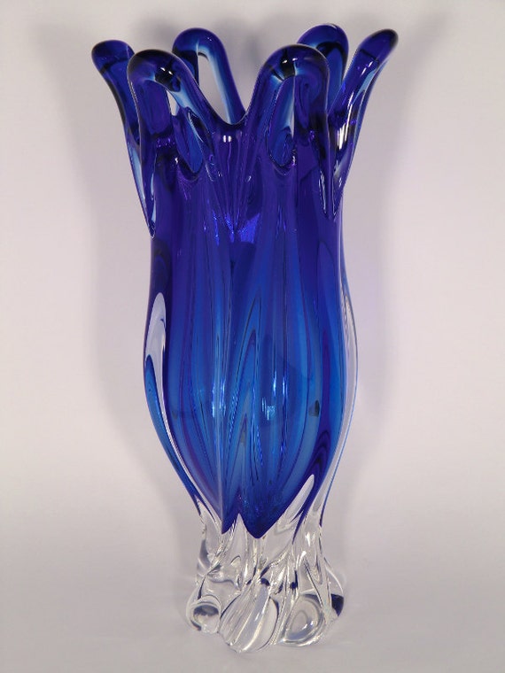 Czech Bohemian Egermann Art Glass Blue Vase