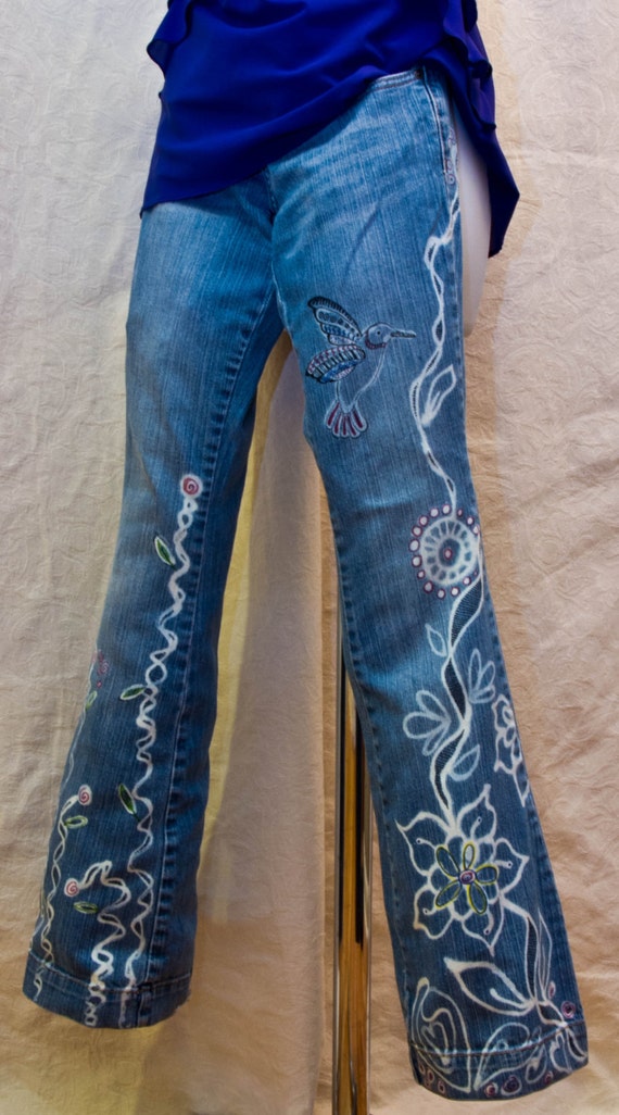 Items similar to Hand painted jeans size one (which wasn't an option ...