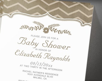 brown zigzag baby shower invites