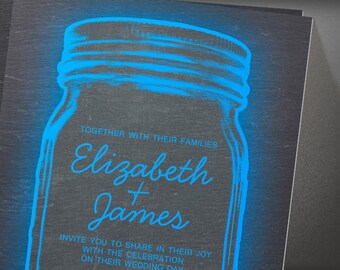 Blue Vintage Mason Jar Wedding invites