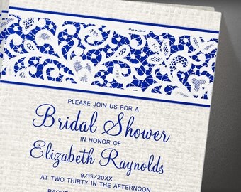 Blue Rustic Country Burlap & Linen Bridal Shower invites