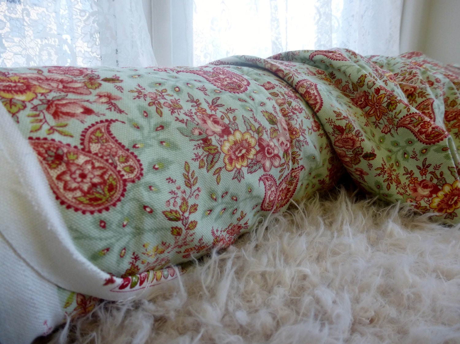 Paisley Canvas Fabric by the Yard, Light Canvas Yardage, Paisley Canvas