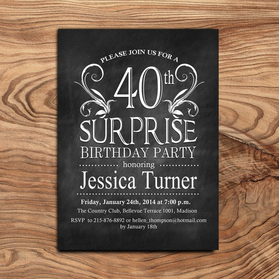 40th Chalkboard Surprise Birthday Invitation / Any Age