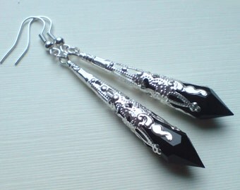 Gothic Earrings , Black Teardrop Earrings , Silver Earrings , Filigree Earrings , Black Earrings , Black Teardrop Earrings , Gothic Jewelry