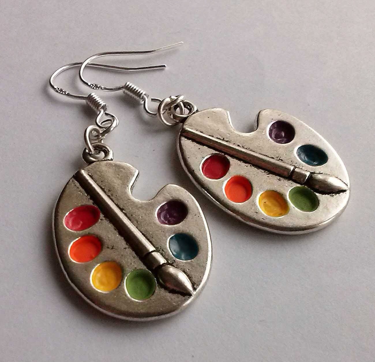 Palette Earrings Silver Earrings Artist Earrings Bright