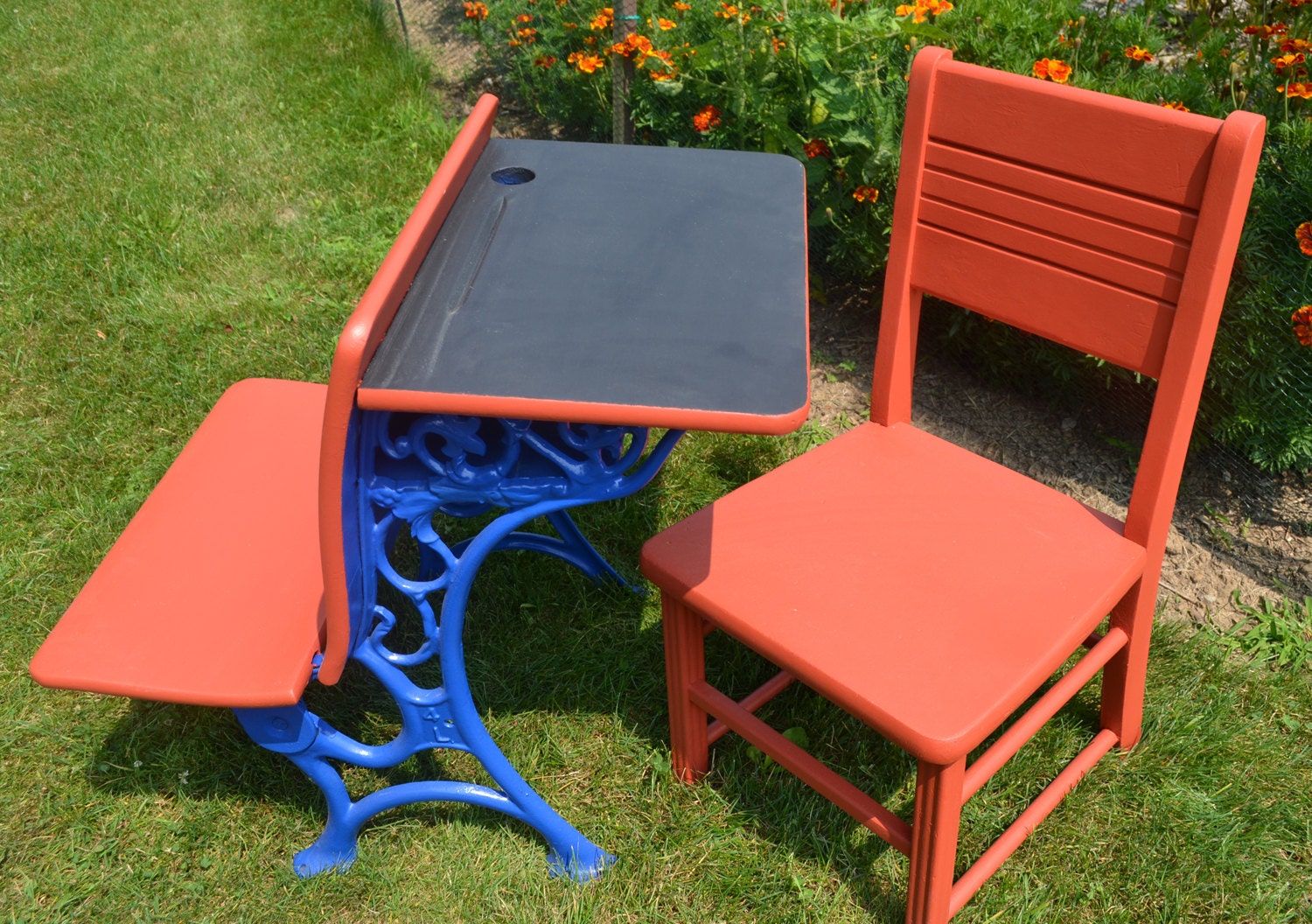 Unique Upcycled Antique School Desk with by RusticCountryCollect