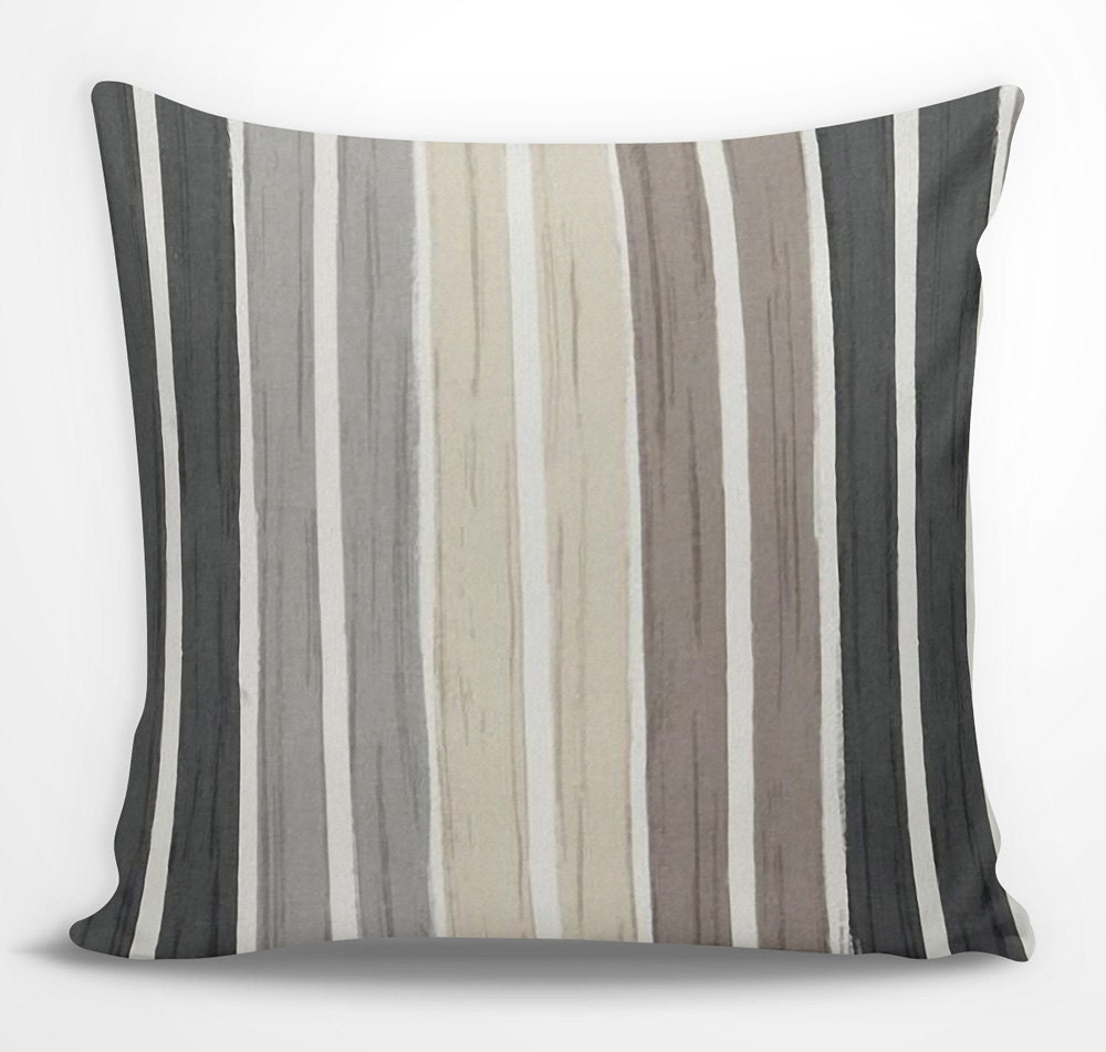 Brown Striped Decorative Pillow Black Gray by DecordeauxBoutique