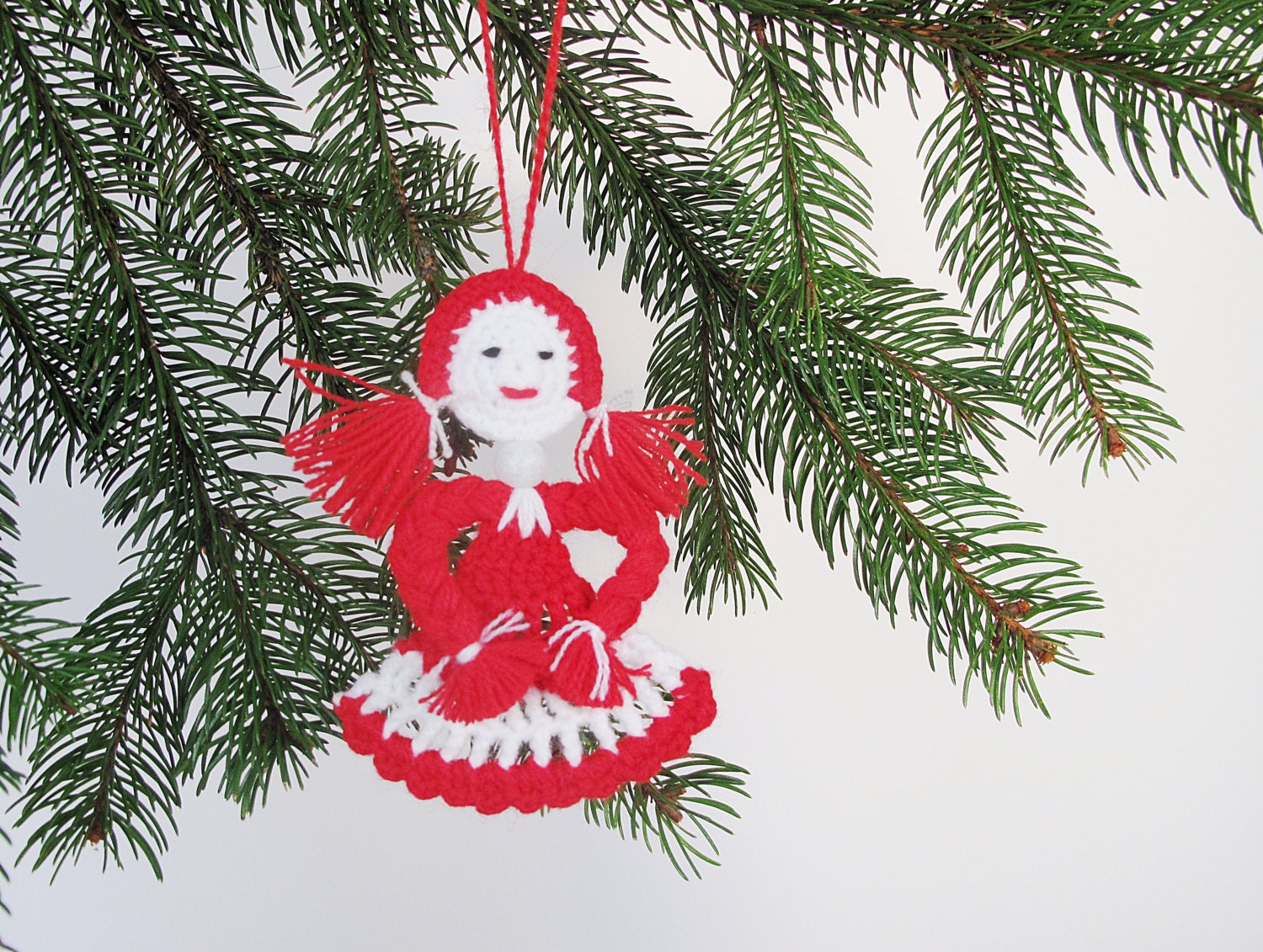 Amazyng Crocheted Christmas Girl, Christmas Applique, Christmas ornament, Christmas Decoration, Crocheted Christmas tree, Windows decoration