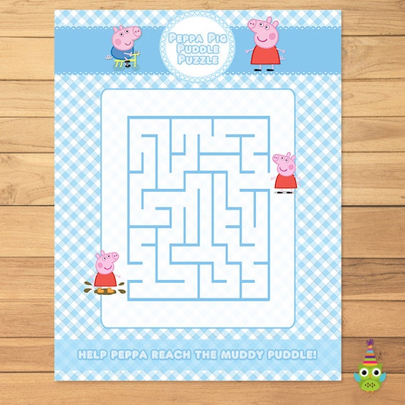 Printable Peppa Pig Maze Easy 2 Blue Checkered | Peppa Pig Birthday ...