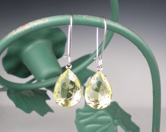 Pale Yellow Rhinestone Drop Earrings Yellow Wedding Bridesmaid Earrings Jewelry MADE TO ORDER