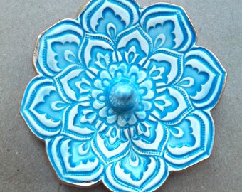 Ceramic Turquoise Lotus Ring Holder Bowl gold edged