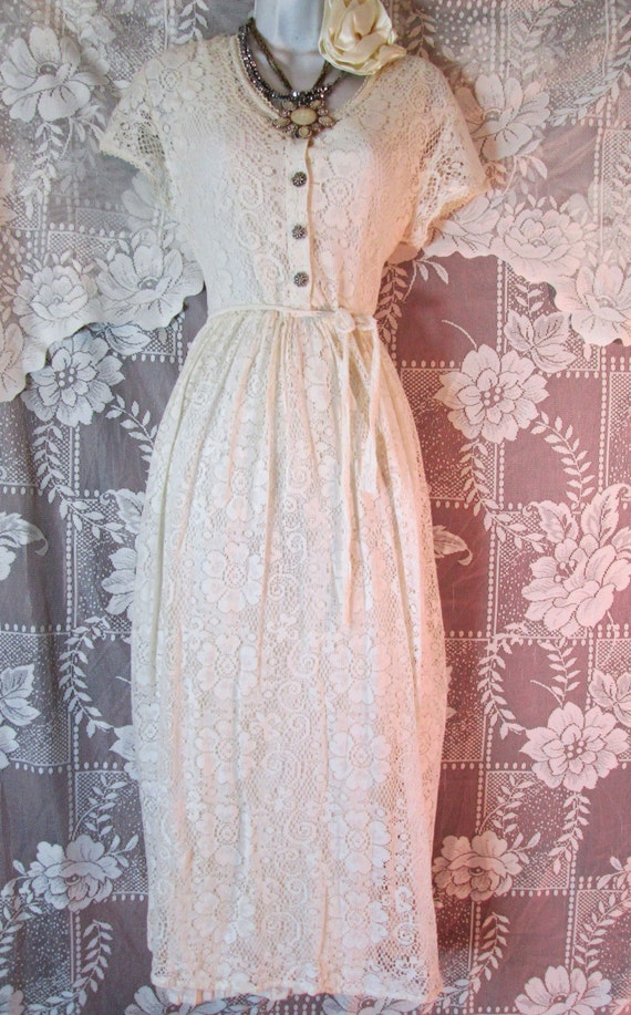 Cream lace dress wedding ivory vintage romantic medium large
