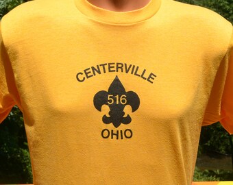 vintage 80s t-shirt CENTERVILLE ohio boy scouts tee Medium Large soft thin gold