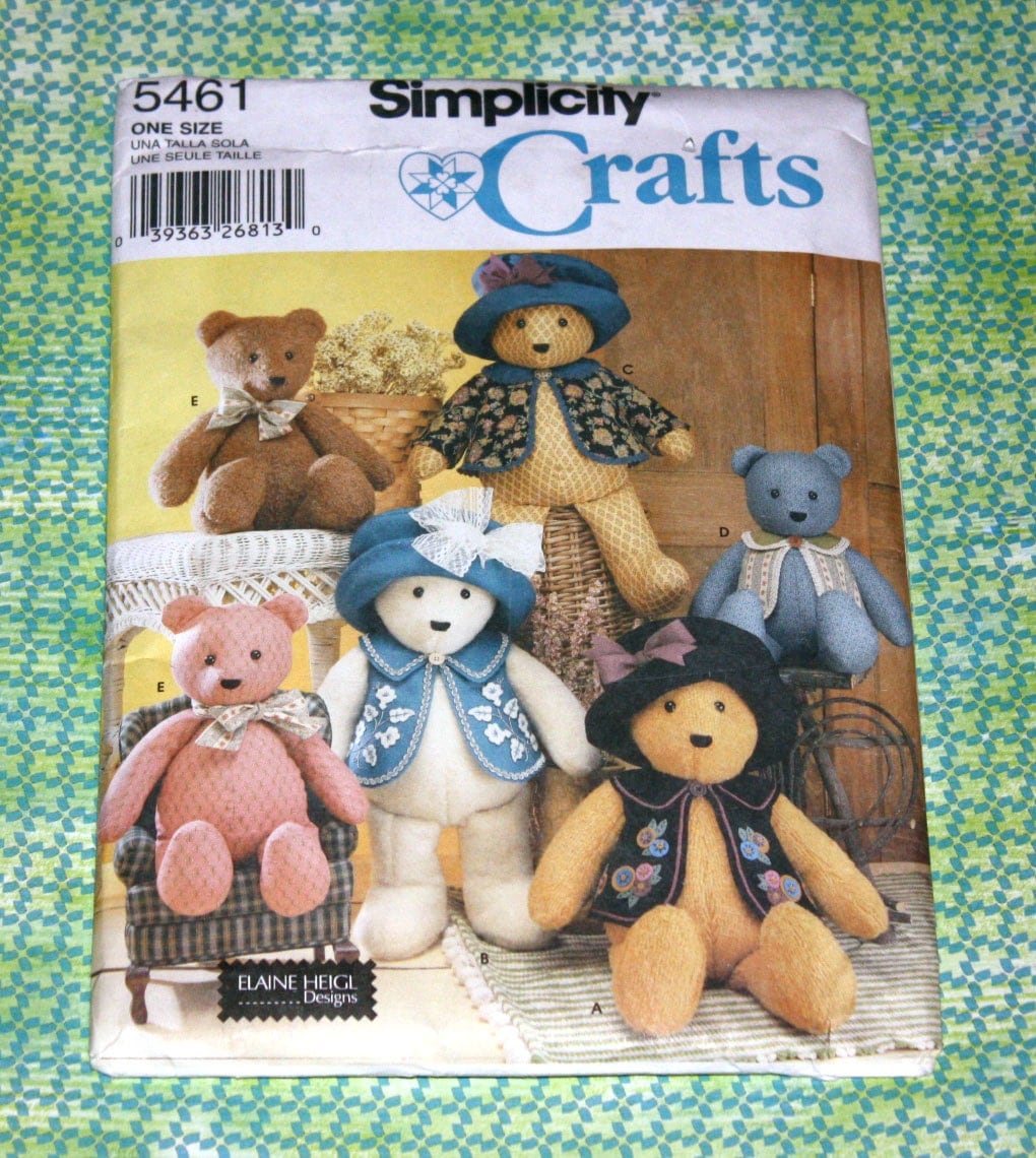 Uncut Simplicity 5461 Pattern Two Sizes Teddy Bears By