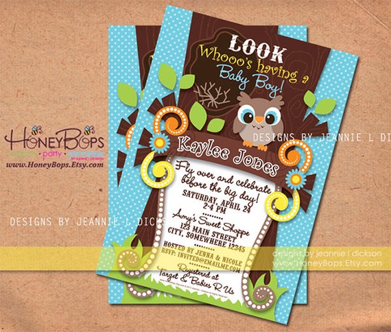 Owl Invitation Birthday, Baby Shower, Event Boy or Girl Custom Invitation - Digital uPrint File Il_570xn