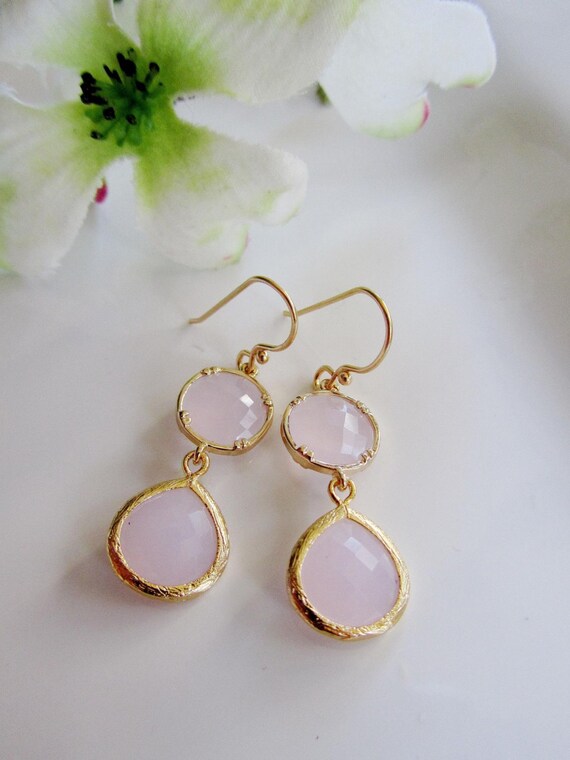 Blush Pink Earrings Dangle Glass Earrings Bridesmaid by gardendiva