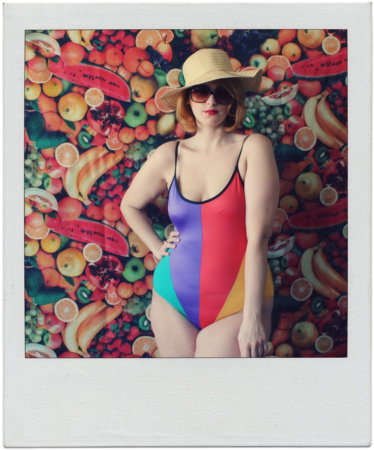 plus size swimsuit / rainbow swim suit / 1980s / XL