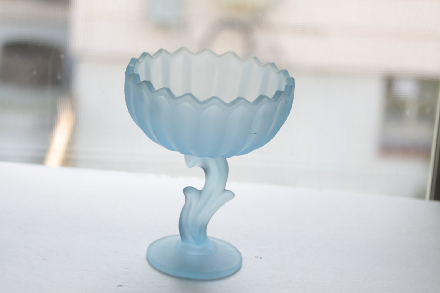 Vintage Indiana Glass Tall footed Compote Blue by Fleaosophy