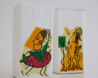 Vintage Mid Century Veggie Character Salt and Pepper Shaker Set