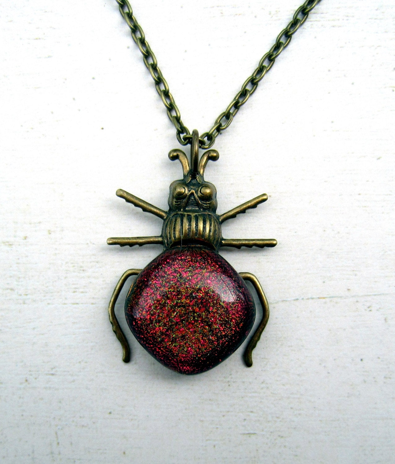 Fused Glass Firefly Necklace Antique Brass by fusedelegance