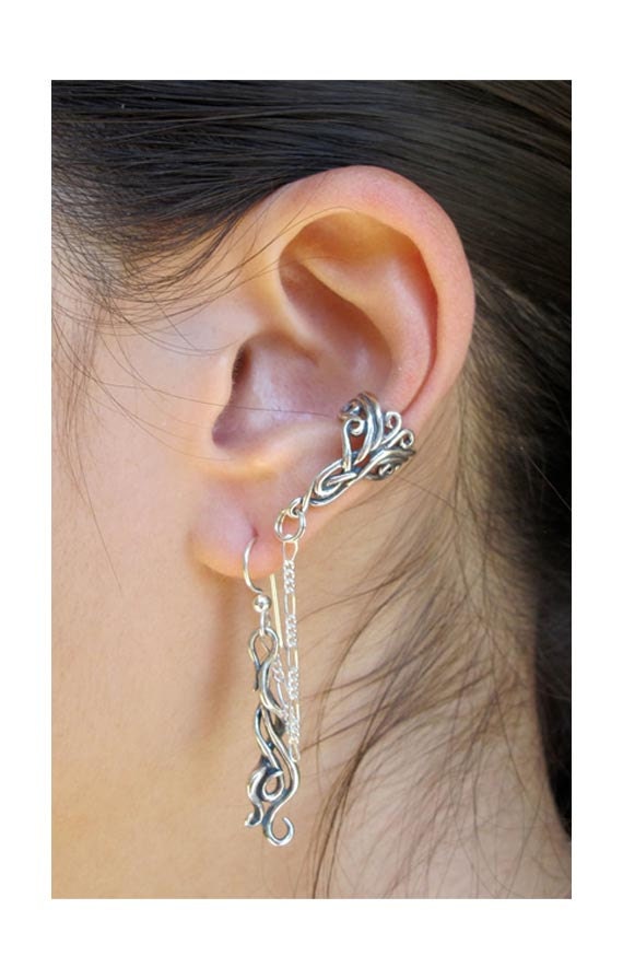 Silver Swirl Ear Cuff Ear Wrap Arabesque Bajoran by martymagic