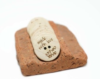 1" Wooden Buttons "made with love" - Set of 10