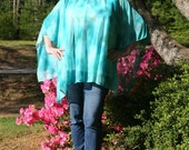 Turquoise Roses Tie-Dye Caftan, Tunic, Beach Cover Up