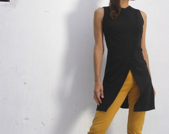 The WOMAN WARRIOR TUNIC- Black Womens tunic--Asian style vest/ jacket-Womens vest-Office fashion- plus size -