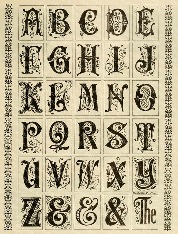 Printable Alphabets with Ornamental Scroll Work Digital