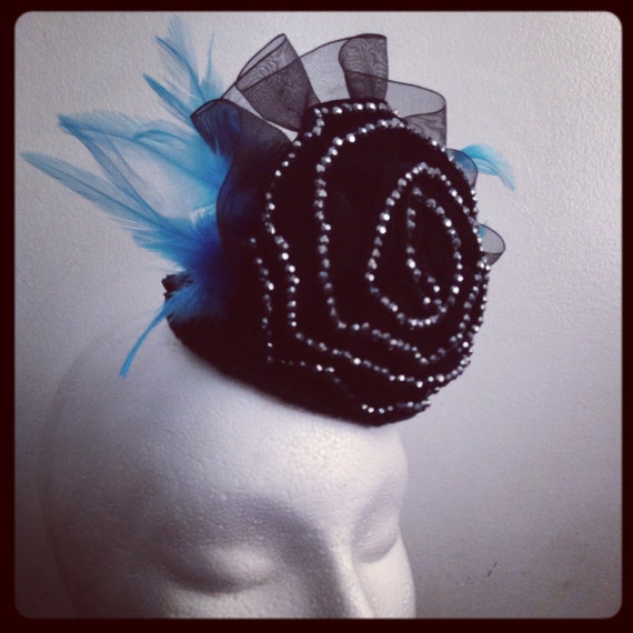 Fascinator with Studded Black Rose and by normalindastudios