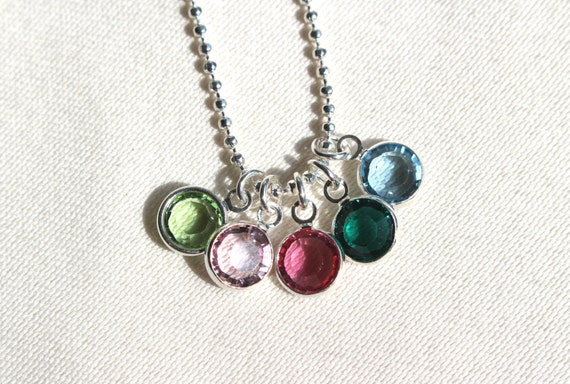 Items similar to Five Birthstones Pendant Necklace Silver Ball Chain ...