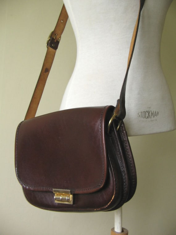 Vintage Brown Leather Bag - Shoulder Long Strap Dark Brown Leather Bag ...