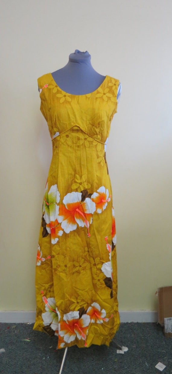 Vintage 60's Royal Hawaiian Maxi Dress Muu Muu Yellow