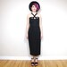 80s 90s Minimalist Goth Cut Out Black Maxi Evening Dress Cage Sexy Bodycon LBD (M/L)