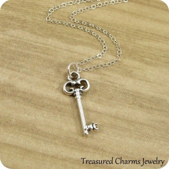 Clover Key Necklace Sterling Silver Clover Key Charm on a