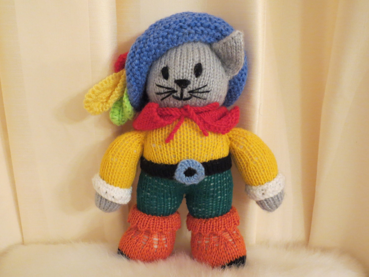 Handmade Knitted Puss in Boots Doll Plush Soft Toy