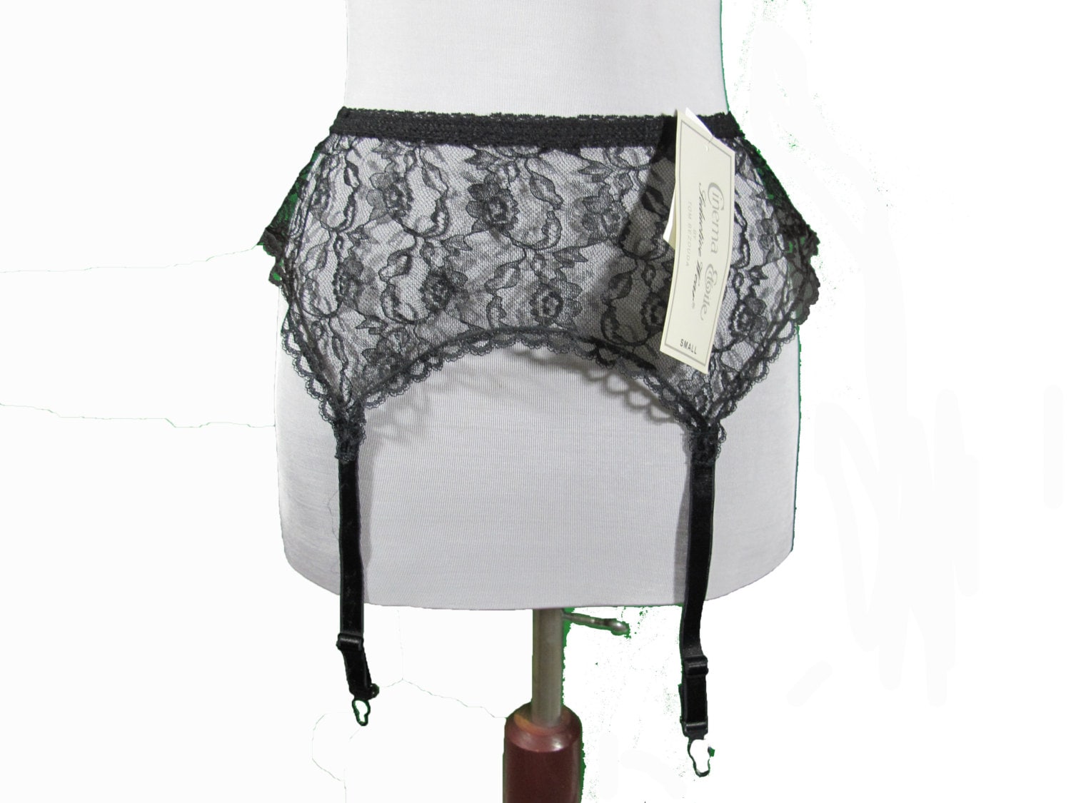 Delicate black lace Garter Belt unworn with tags by BoudoirBarbie