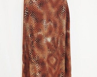 1990s Snakeskin Skirt Print Large Sag Harbor Vintage REtro 90s Rayon Browns Exotic REptile