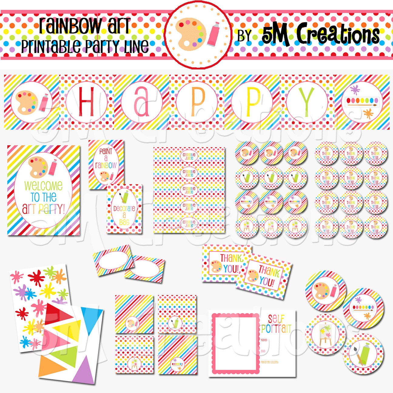 Rainbow Art Party Printable Package Art Birthday Party