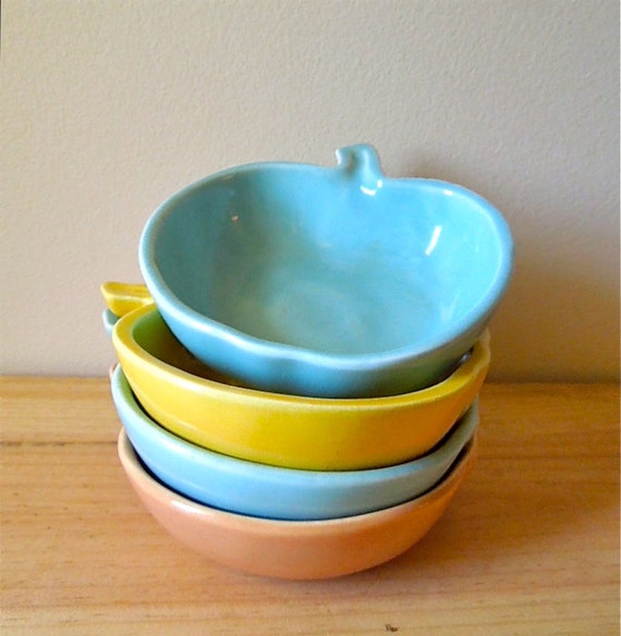 Vintage Ceramic Apple Bowls Pastel Colors by stuartroadvintage