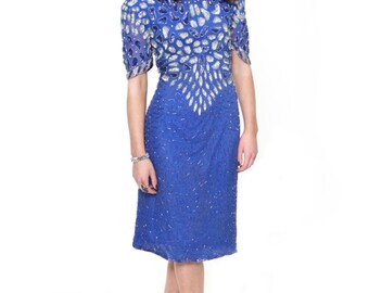 Electric Leopard, Vintage, Blue Sequin and Bead Encrusted Mini Dress, from Paris