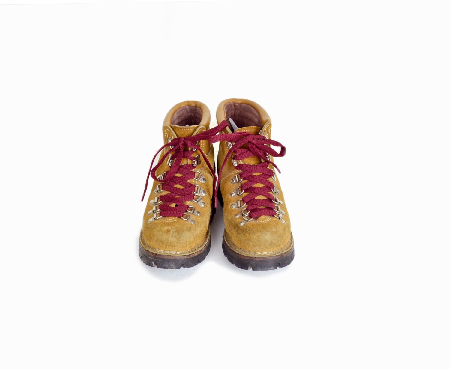 Vintage Tan Leather Hiking Boots with Red Laces women's
