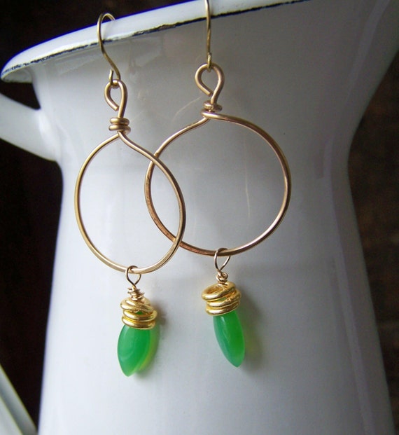 Hoops Gold Plated Permanent Colored Wire Earrings Green