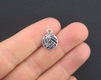 5 Volleyball Charms Antique Silver Tone - SC3411