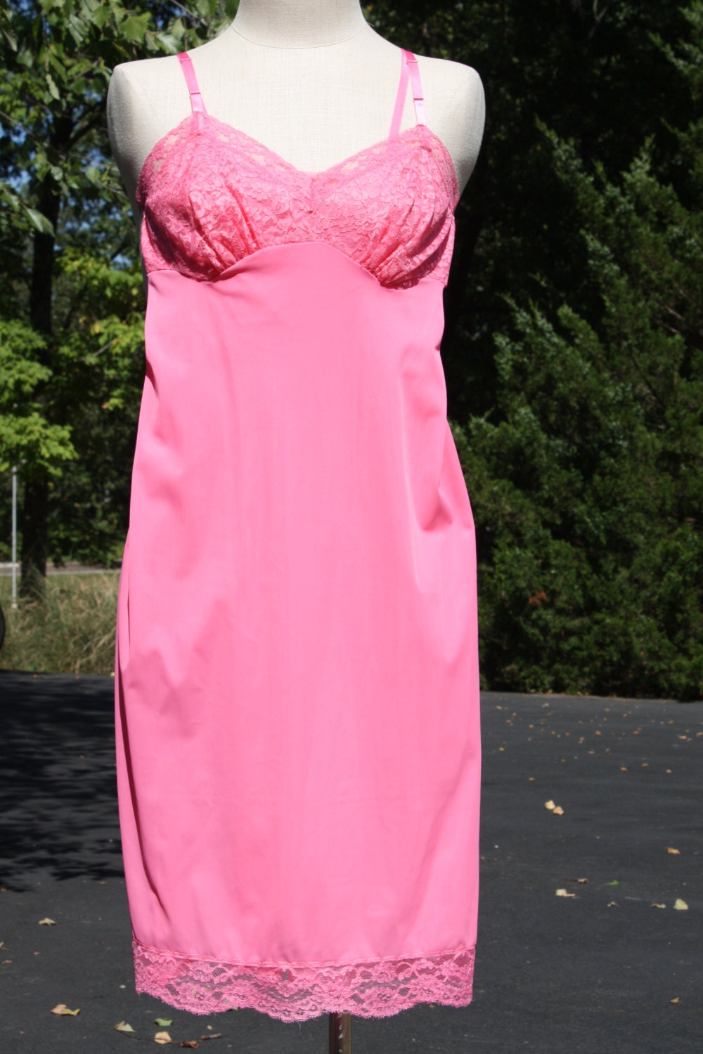 Vintage Full Slip Pink With Lace