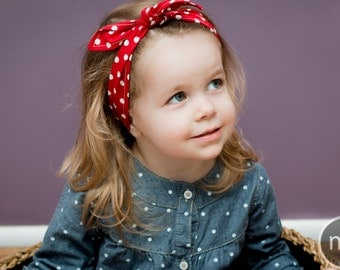 Baby Toddler Pre-tied Head Scarfs Red with White Polka Dots Rosie the Riveter Baby Headband Toddler Photo Prop Hair Accessory #066