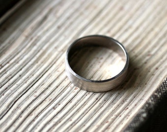 Men's Gold Wedding Band, 5mm Wide Brushed Flat 14k Recycled Palladium White Gold Wedding Ring Gold Ring - Made in Your Size